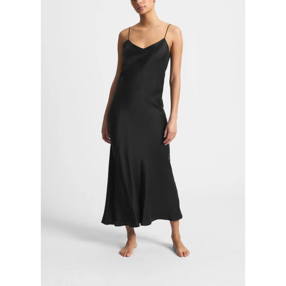 NWT ASCENO BLACK LYON SILK SLIP DRESS, SIZE: SMALL